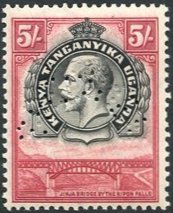 Kenya Uganda Tanganyike KUT King George V KGV 1935 5s 5/- perforated SPECIMEN